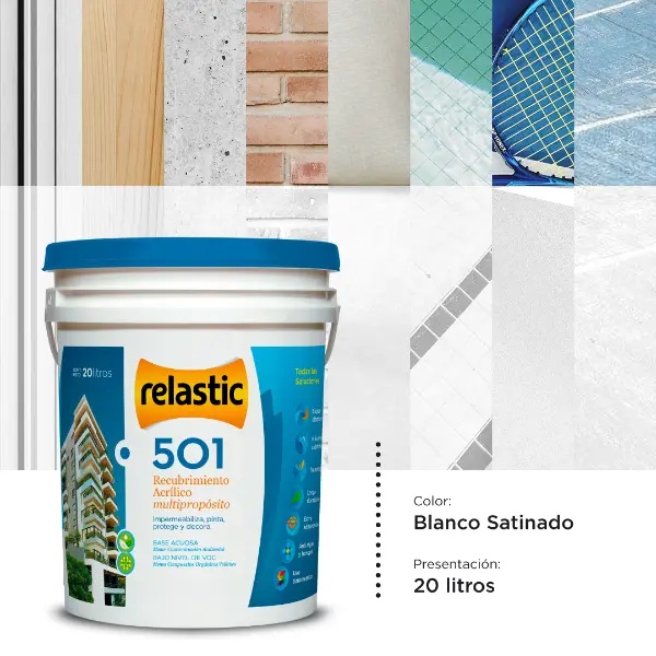 [501BS20] 501 Recubrimiento Multipropósito Satinado (Blanco, 20 Litros)
