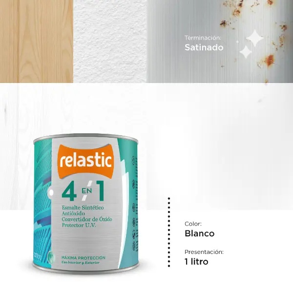 [BS1] 4 en 1 Esmalte Multifunción Satinado (Blanco, 1 Litro)