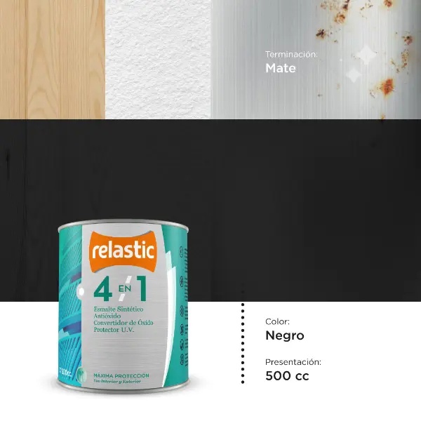 [NM05] 4 en 1 Esmalte Multifunción Mate (Negro, 0.5 Litro)