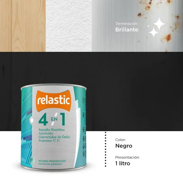 [NB1] 4 en 1 Esmalte Multifunción Brillante (Negro, 1 Litro)