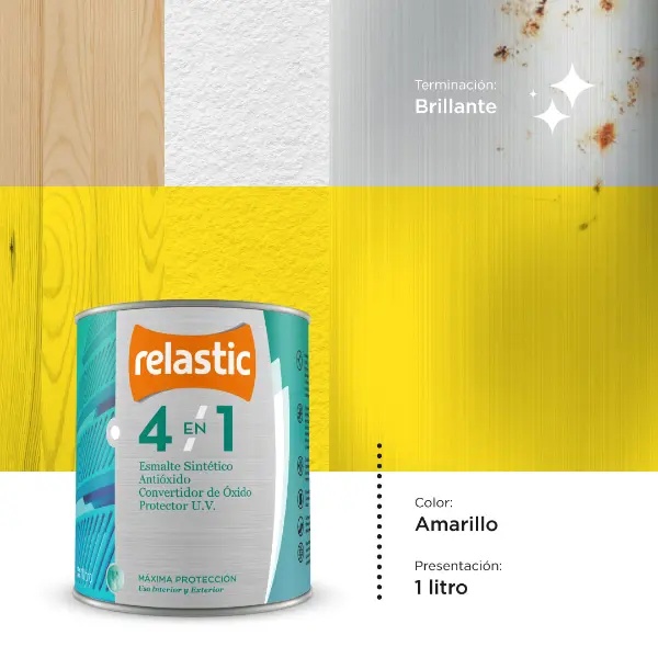 [41A1] 4 en 1 Esmalte Multifunción Brillante (Amarillo, 1 Litro)