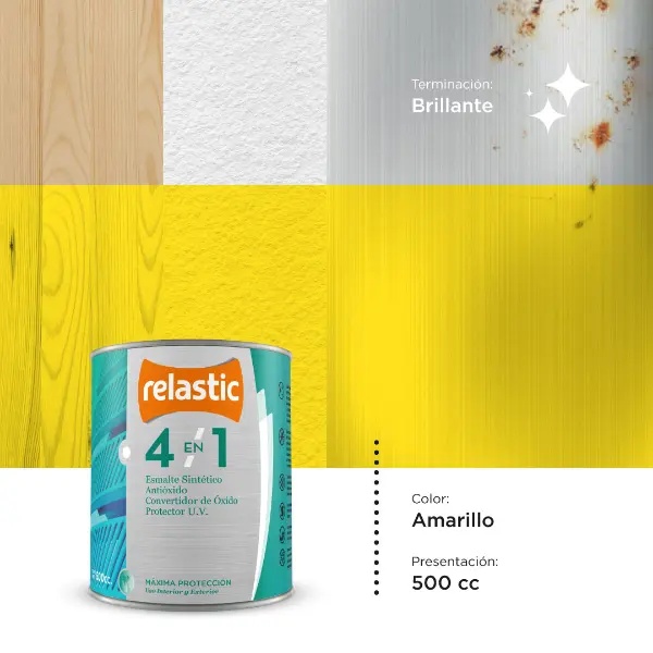 [41A05] 4 en 1 Esmalte Multifunción Brillante (Amarillo, 0.5 Litro)