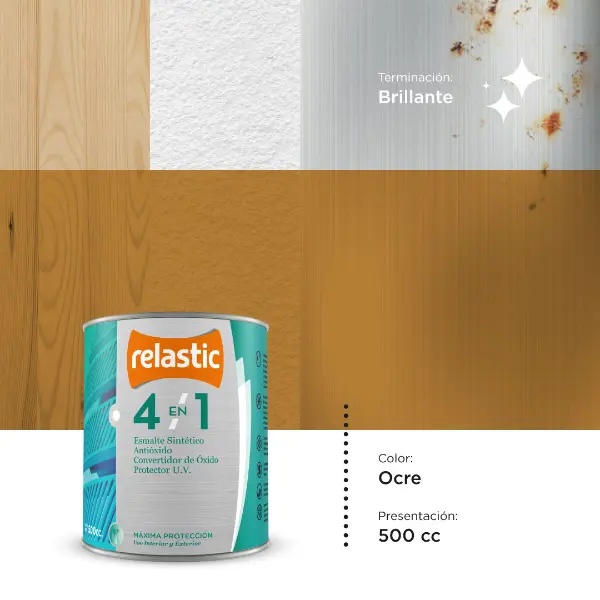 [41O05] 4 en 1 Esmalte Multifunción Brillante (Ocre, 0.5 Litro)