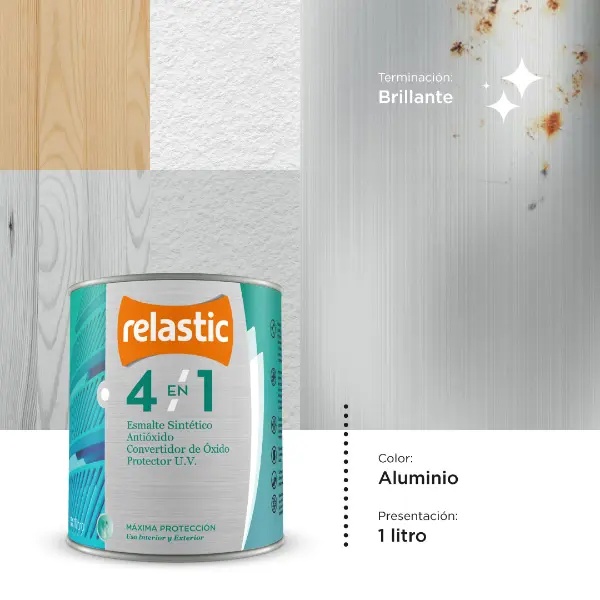 [41AL1] 4 en 1 Esmalte Multifunción Brillante (Aluminio, 1 Litro)