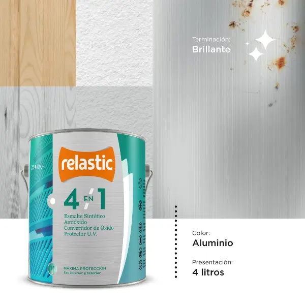 [41AL4] 4 en 1 Esmalte Multifunción Brillante (Aluminio, 4 Litros)